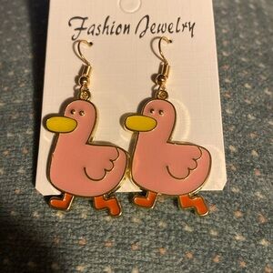 Pink Duck Dangle Earrings